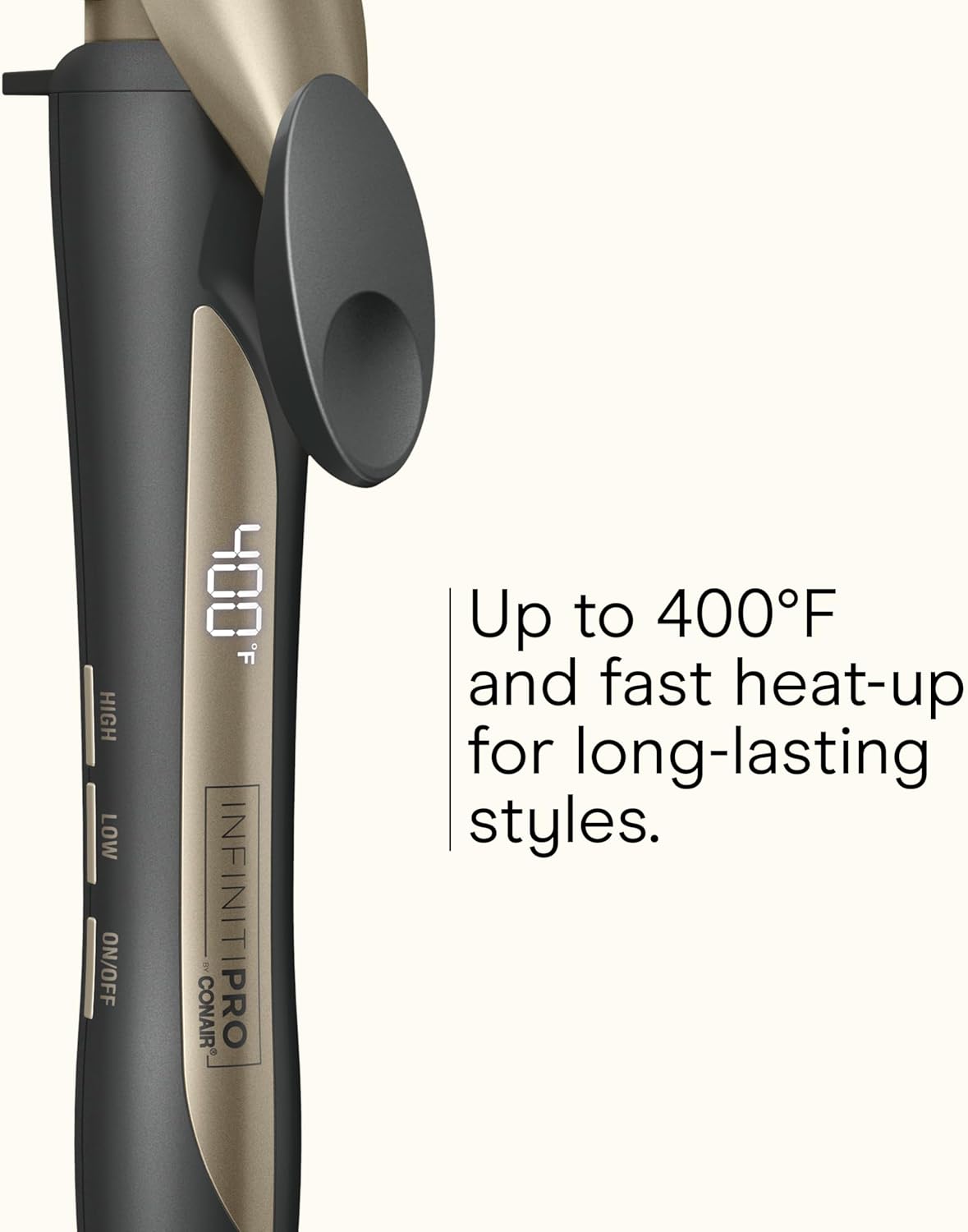 INFINITI PRO CONAIR Tourmaline Ceramic 1-Inch Curling Iron, Clamp Curling Iron, 1-Inch Barrel Champagne/Gray