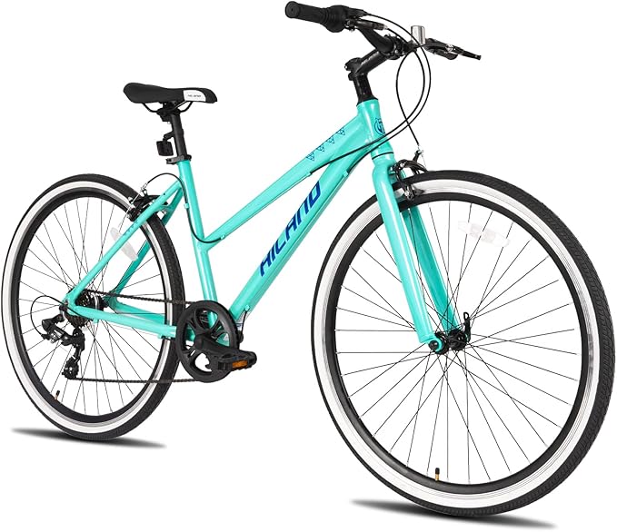 Hiland 700C Wheels Hybrid Bike for Mens and Womens, Step-Over or Step-Through Frame, Urban Commuter Bike, 7 Speeds Road Bicycle for Adult