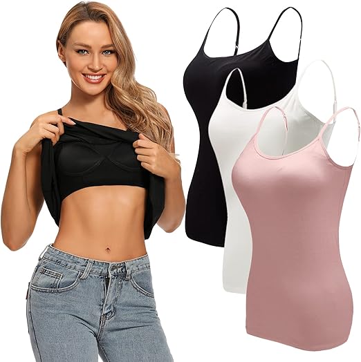 (SMALL) Ibeauti Women's Camisoles Tops with Built in Padded Bra Basic Breathable Tank Top