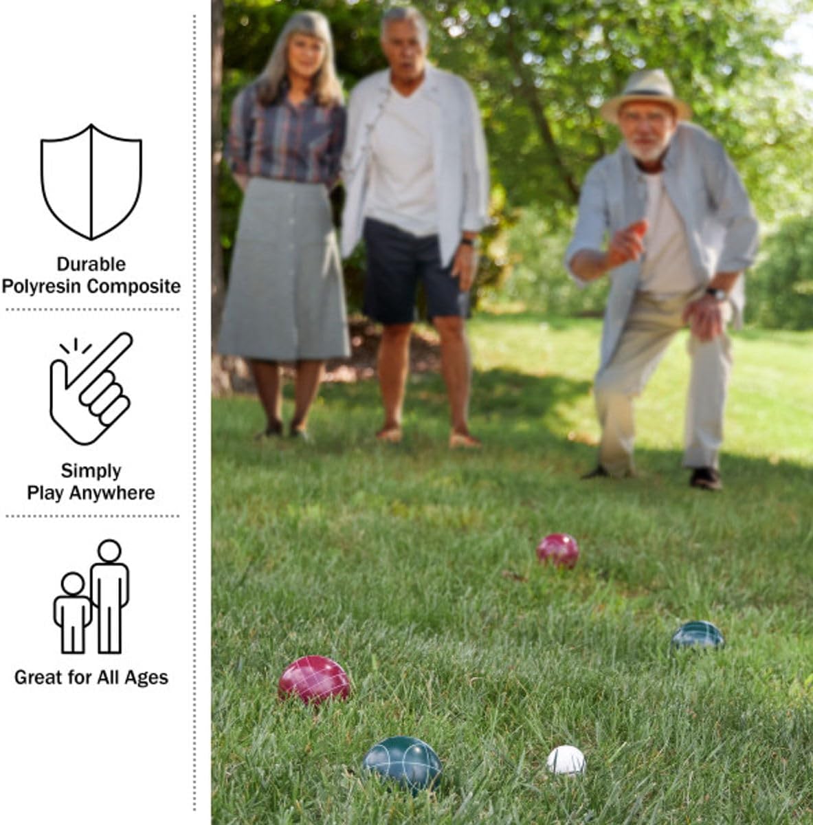 Trademark Games Bocce Ball Set Regulation Size - Lawn Game for Backyard or Beach - Includes Red and Green Bocce Balls, Pallino, and Carrying Case