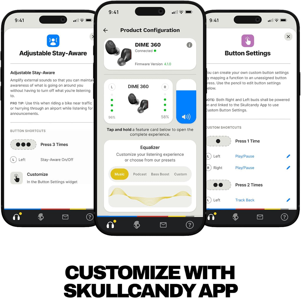 Skullcandy Dime 360 Wireless Earbuds with Clip-Anywhere Case - True Black
