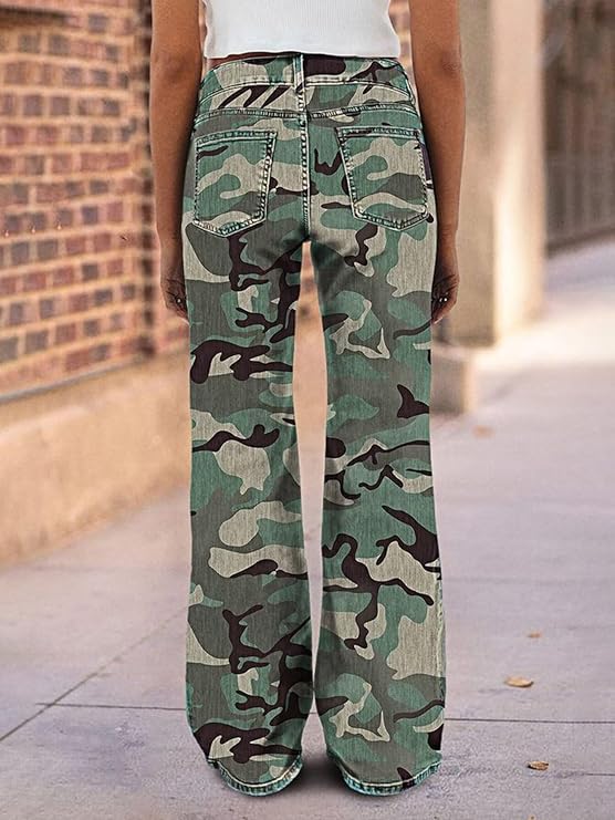 Flamingals Straight Leg Jeans for Women Mid Rise Casual Wash Floral Embroidery Denim Pants-LARGE