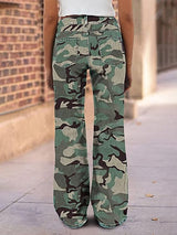 Flamingals Straight Leg Jeans for Women Mid Rise Casual Wash Floral Embroidery Denim Pants-LARGE