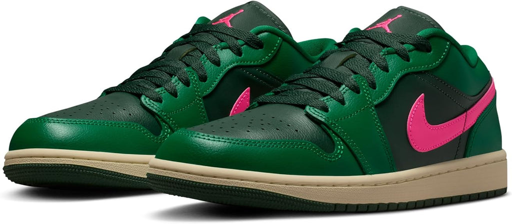 NIKE Women's Air Jordan 1 Low in Malachite/Pink Blast/Coconut Milk/Fir - 10
