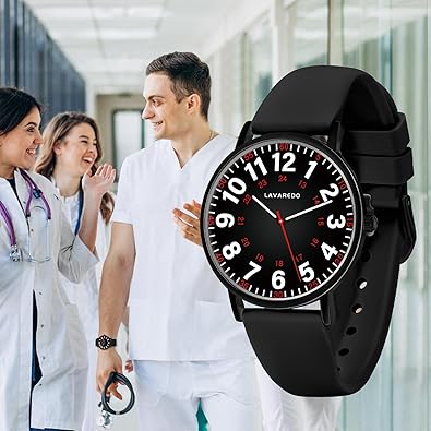 Nurse Watch for Nurses Doctors Students Women Men, Waterproof Analog Watches with Luminous Dial and Japanese Quartz Movement,Easy to Read Military Time Watch with Second Hand, 12/24 Hours,Silicone Band (OPEN BOX)