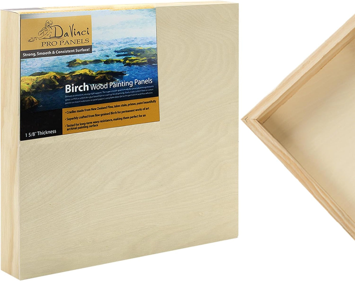 Da Vinci Pro Birch Wood Panel 1-5/8 Deep – 18x18 Single Panel - Fine Textured, Warp Resistant, Lightweight & Rigid – Perfect for Mounting Sanded Pastel or Watercolor Paper, Linen or Canvas