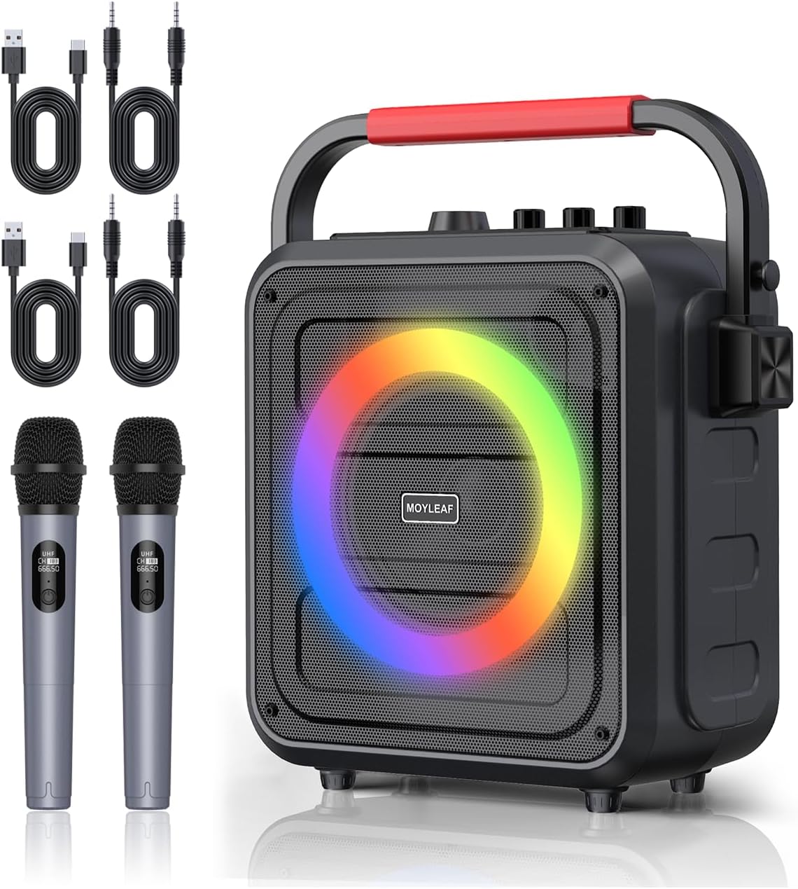 Karaoke Machine for Adults & Kids, Bluetooth Karaoke Speaker with Two Wireless Karaoke Microphones, PA System Speaker Supports TF Card/USB, AUX in, REC, Bass & Treble for Party/Meeting/Adults/Kids