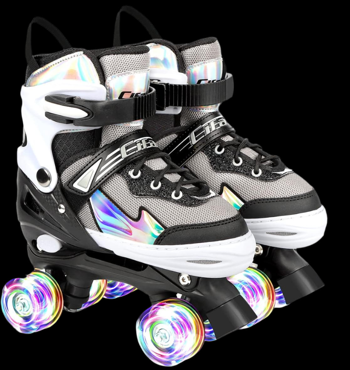 Roller Skates for Girls Boys Kids, Black Pink 4 Sizes Adjustable Kids Roller Skates with Light up Wheels and Shining Upper Design Size: Medium (13c-3Y)