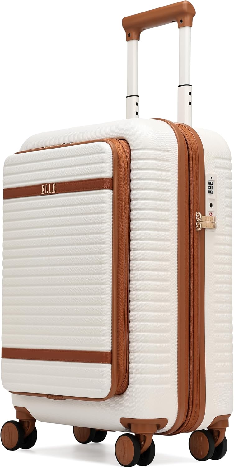 ELLE Escape Expandable Carry-on Suitcase with Front Laptop Pocket | White