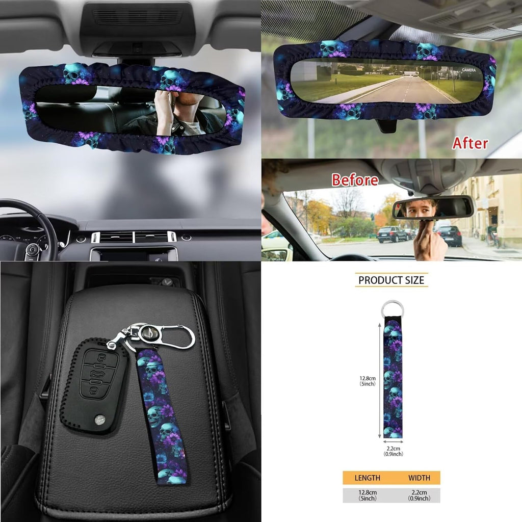 Baxinh Skull Floral Print 15pc Car Accessories-Blue/Skull Floral