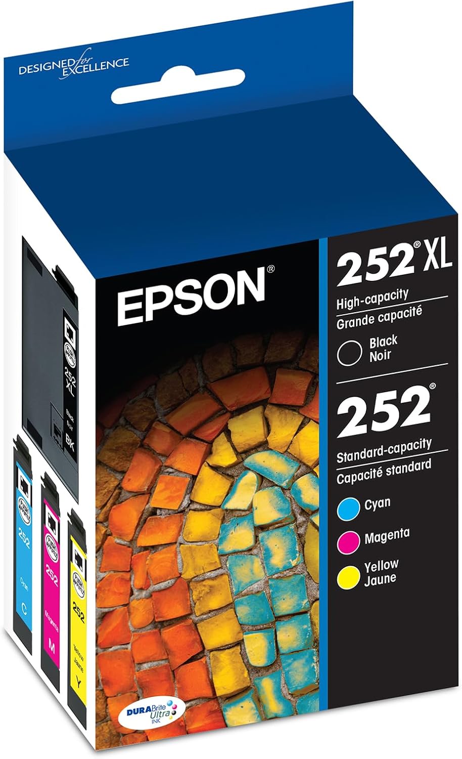 EPSON 252 DURArite Ultra Ink High Capacity Black & Standard Color Cartridge Combo Pack (T252XL-BCS) Works with WorkForce WF-3620, WF-3640, WF-7110, WF-7610, WF-7620, WF-7710, WF-7720, WF-7210