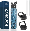 Insulated Water Bottle 24oz Stainless Steel Sport Bottles with 3 Lids