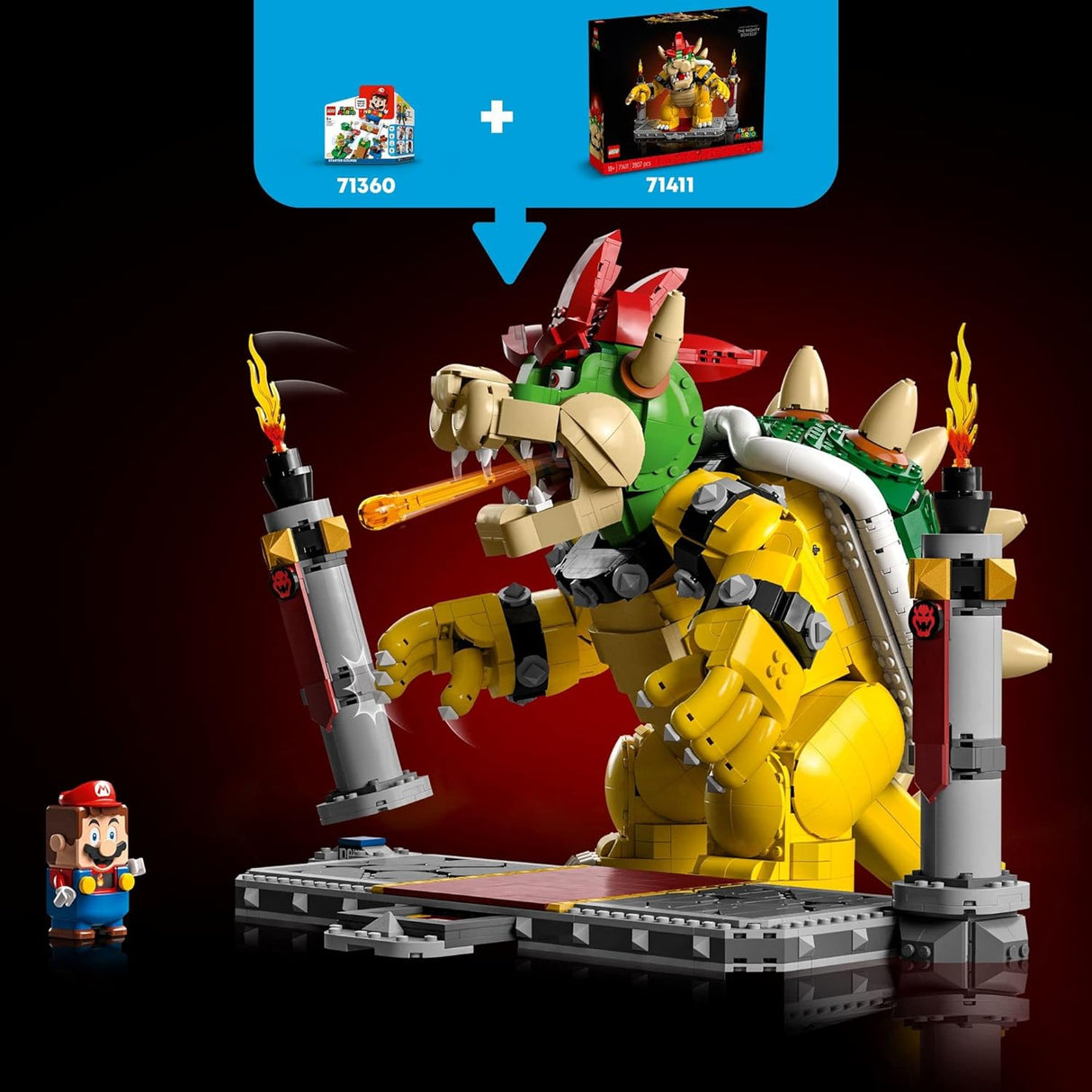 LEGO Super Mario The Mighty Bowser 71411, King of Koopas 3D Model Building Kit,