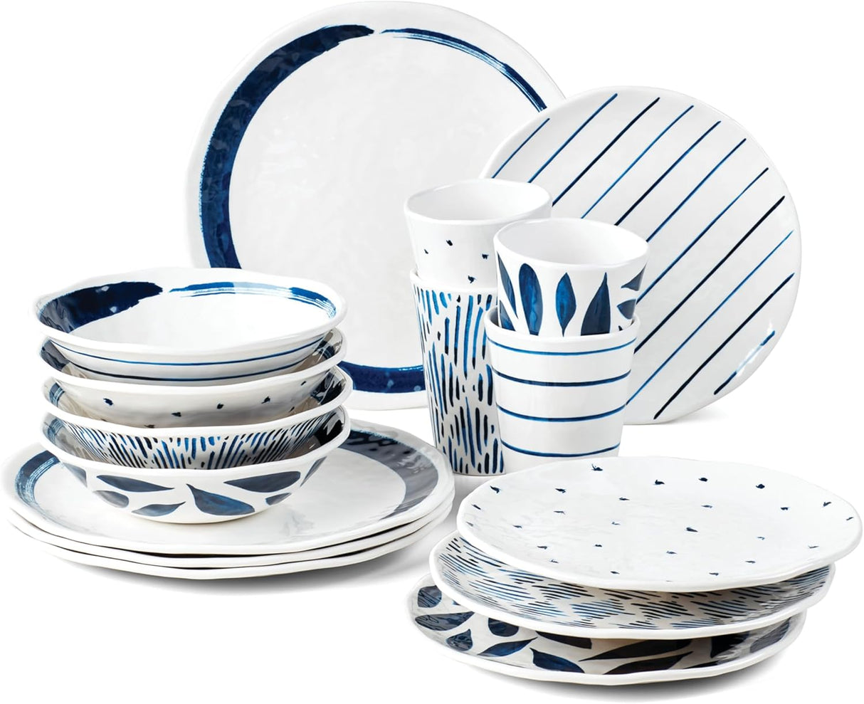 Lenox Blue Bay Melamine 16-Piece Dinnerware Set, Lightweight Melamine Material