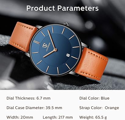 L LAVAREDO Watch for Men, Extremely Thin Mens Watches Minimalist Analog Men's Leather Wrist Watches with Time/Date, (OPEN BOX)