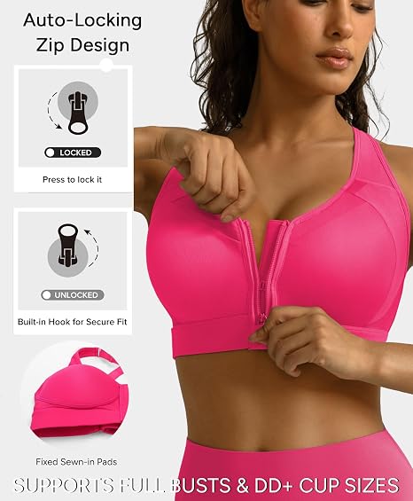 BRXL Women's Sports Bra With Front Closure - Pink - XL (NIB)