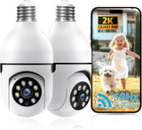 ILWUT 3MP 2K Light Bulb Security Cameras Wireless Outdoor- 2.4/5G Hz WiFi 360° Motion Detection Cameras for Home Security Outside Indoor,Full-Color Night Vision,Siren Alarm,Indoor 2PK (NEW, OPEN BOX)