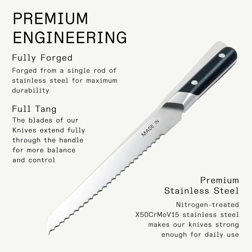 Made In Cookware - 9" Bread Knife - Crafted in France - Full Tang With Truffle Black Handle