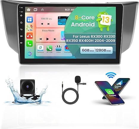 [8 Core 6+128G] Android Car Stereo for Lexus RX330 RX350 RX400H RX300 2004-2009, 9" HD Touchscreen Radio for RX400H, Wireless CarPlay/Android Auto, 5G WiFi, Bluetooth 5.0, 32EQ, 1280 * 720