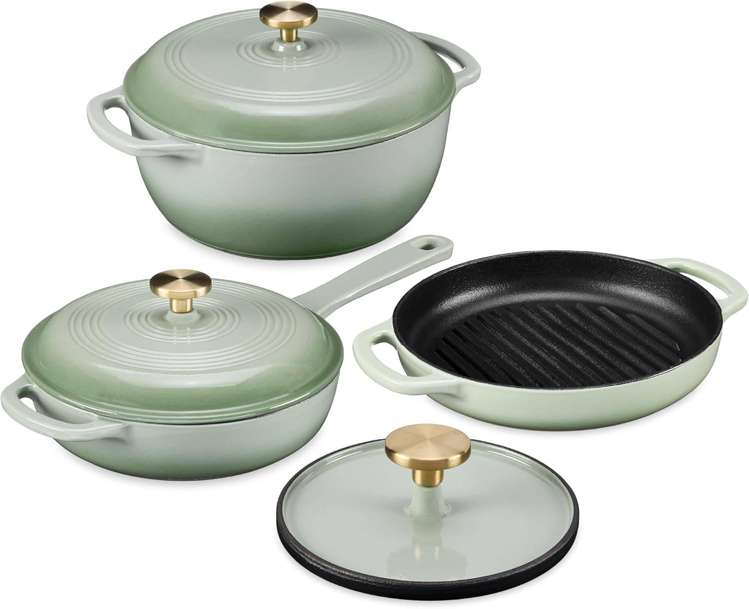 Non-Stick Pot & Pan Cookware Set, Cast Iron Skillet, Pan, Press, Dutch Oven