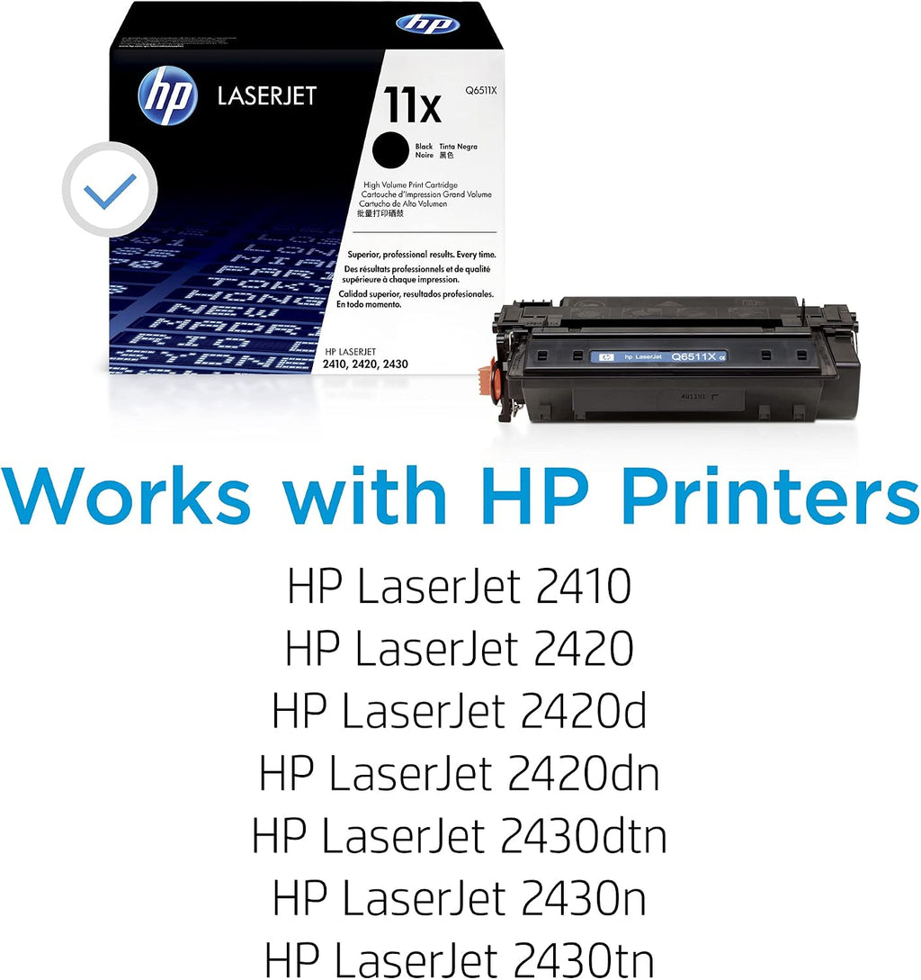 HP Original 11X Black High-Yield Toner Cartridge | Works LaserJet 2410, 2420, 2430 Series | Q6511X