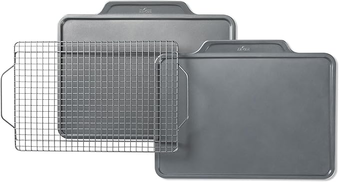 All-Clad Pro-Release Nonstick Bakeware Set 3 Piece Oven Safe 450F Half Sheet, Cookie Sheet, Muffin Pan, Cooling & Baking Rack, Round Cake Pan, Loaf Pan, Baking Pan Grey