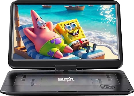 SUNPIN 17.9" Portable DVD Player with 15.6" Large HD Swivel Screen, 6 Hours Rechargeable Battery CD Player Support AV in&Out/USB/SD Card/Sync TV, Region-Free DVD Player with Remote Controller, Black