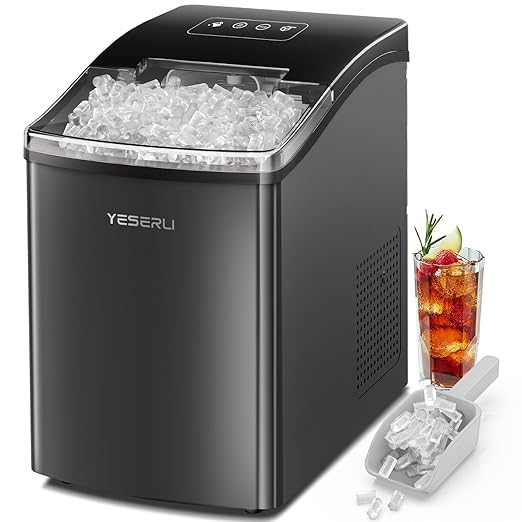Nugget Ice Maker,40lbs/Day Soft Chewable Pellet Countertop Ice Maker with Self-Cleaning Function,Ice Machine with Ice Scoop&Basket,One-Click Operation Pannel for Home,Office,Party,RV,Black