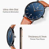 L LAVAREDO Watch for Men, Extremely Thin Mens Watches Minimalist Analog Men's Leather Wrist Watches with Time/Date, (OPEN BOX)