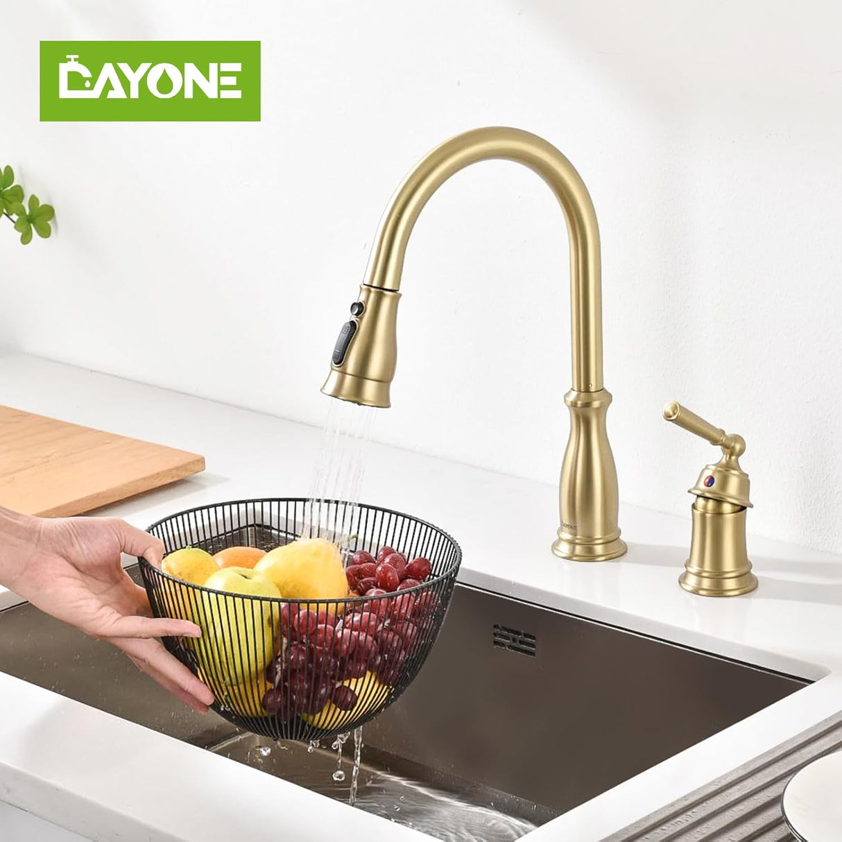 DAYONE Kitchen Faucet Champagne Gold, Stainless Steel Single Handle Kitchen Sink Faucet 3 Modes, Pull Down Faucet for 2 Holes (OPEN BOX)