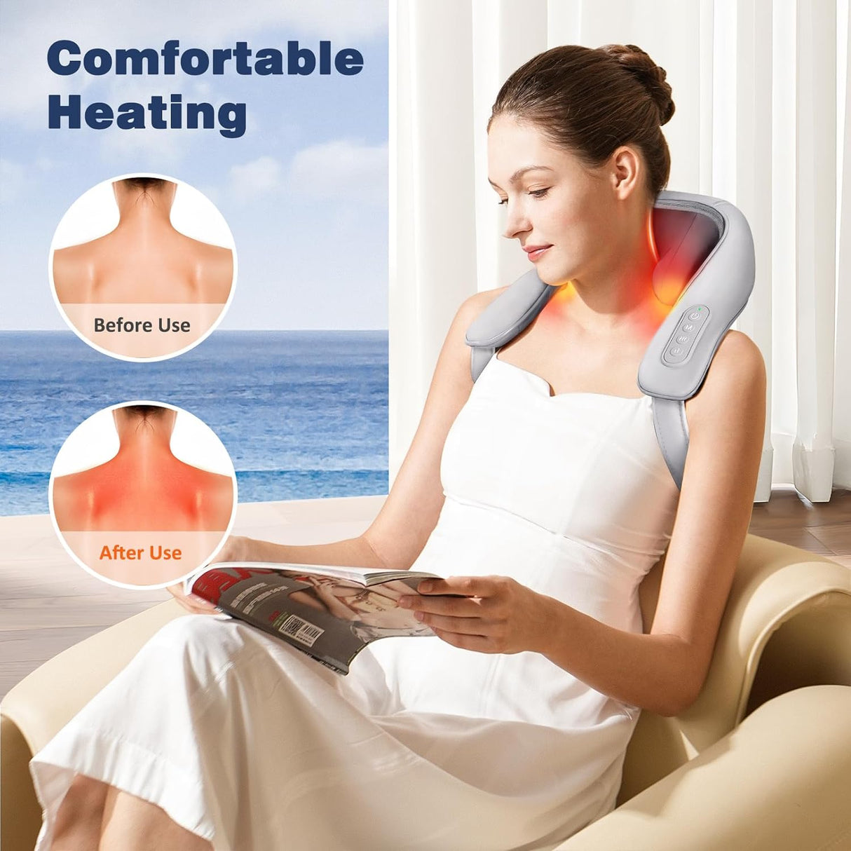 Neck Massager with Heat, Cordless Deep Tissue 4D Expert Kneading Massage, - Gray (NEW, OPEN BOX)