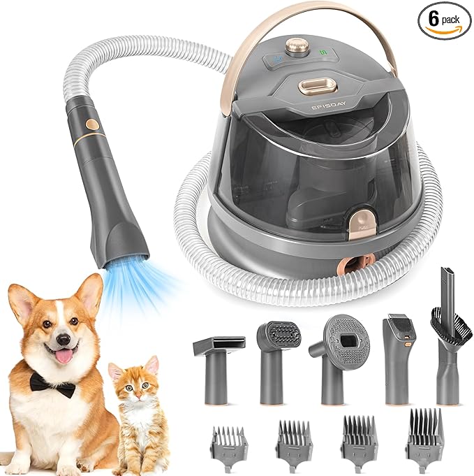 Pet Hair Vacuum - Hot Wind Suction 99.99%, 8 Grooming Tools, 2.5L Large Dust Cup, One-Piece Warm Blowing for Home Shedding Groomer