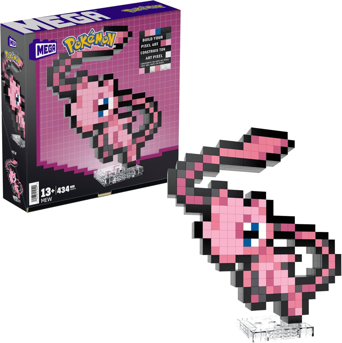 MEGA Pokemon Action Figure Building Set, Mew with 434 Pieces and Pixel Retro Style, for Table or Wall Decor, Build & Display Toy for Collectors
