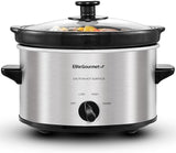 Elite Gourmet MST-275XS Electric Oval Slow Cooker, Adjustable Temp, Glass Lid & Crock (2 Quart, Stainless Steel)