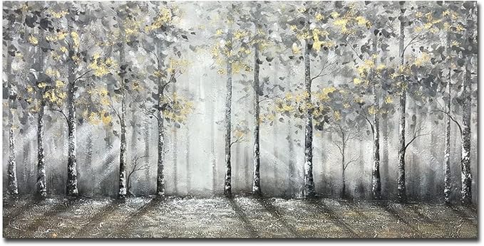 V-inspire art, 30x60 Inch Modern Impressionist Tree art 100% Hand Painted Canvas Wall art Oil Painting Large Paintings Gray Wall Decoration Acrylic Paint Knife Painting