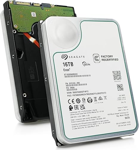 Seagate Exos X16 ST16000NM002C 16TB 7.2K RPM SATA 6Gb/s 512e 3.5in Recertified Hard Drive