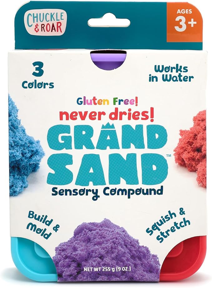 Chuckle & Roar - Grand Sand 3 Pack - Tactile Sensory Sand - Educational Fun for Preschoolers - Sensory Arts and Crafts for Kids, Toddlers - Doesn't Dry Out - Ages 3 and Up