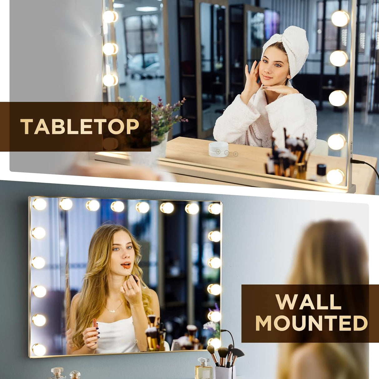 Vanity Mirror with Lights: 28" x 22" Hollywood Mirror with 18 Dimmable Bulbs, Makeup Vanity Mirror for Bedroom - 3 Color Modes and Touch Control