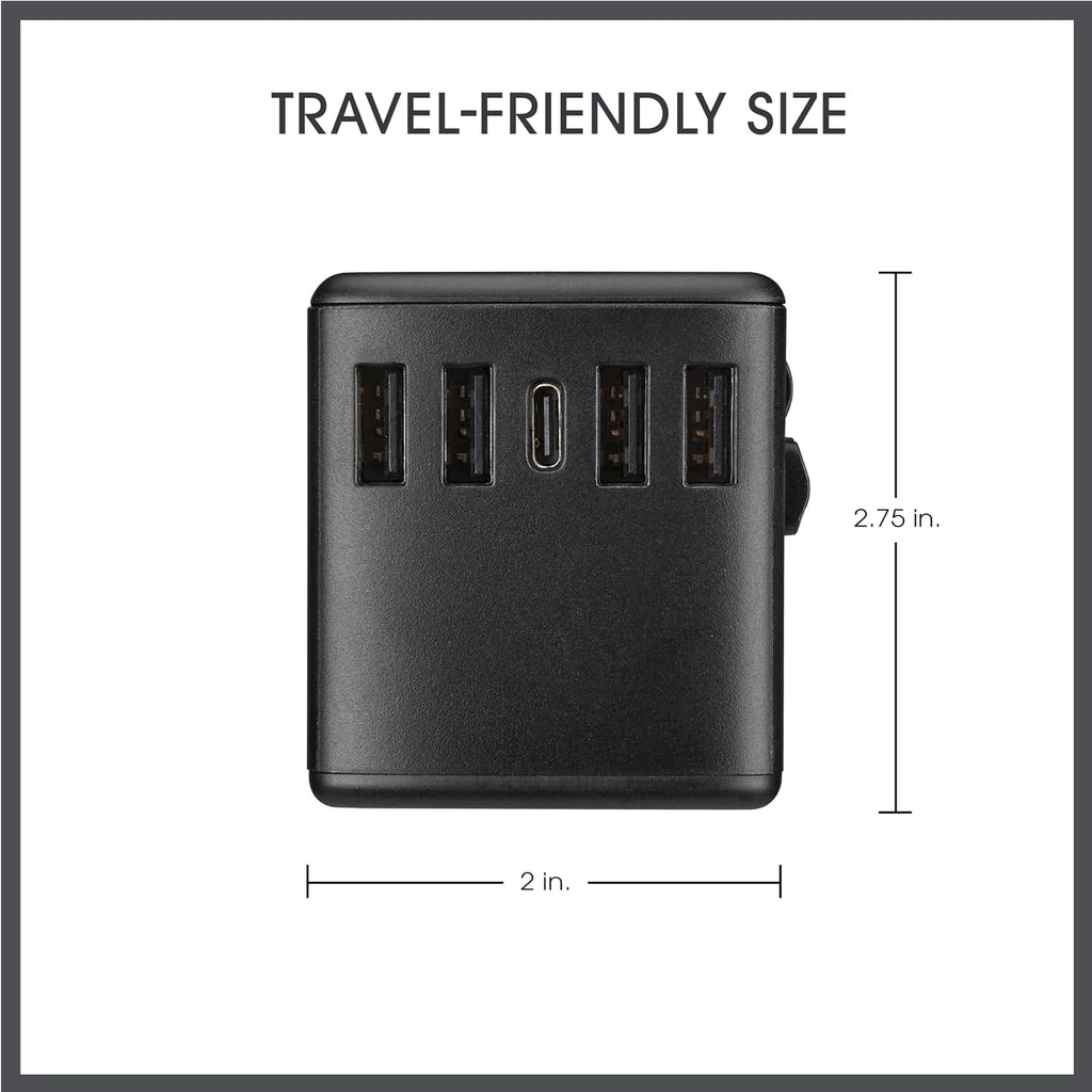 Conair Fast Charge Universal Travel Adapter - All-in-One European and Worldwide Travel Plug Adapter with Surge Protection - Includes USB C Port