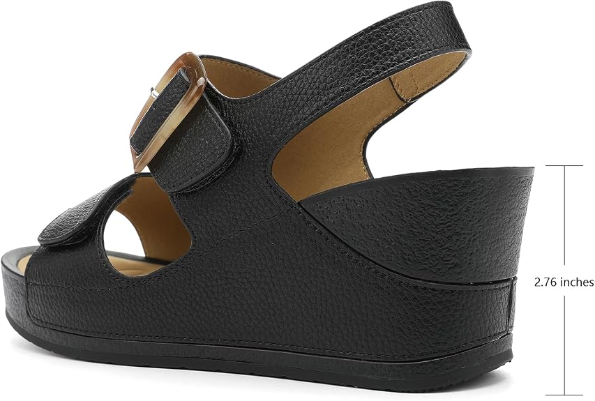 UBFEN Women's High Platform Wedge Sandals - Black - 10.5