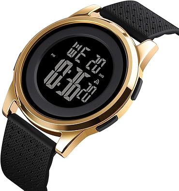 Mens Watch Ultra-Thin Digital Sports Watch blk &gold (OPEN BOX)