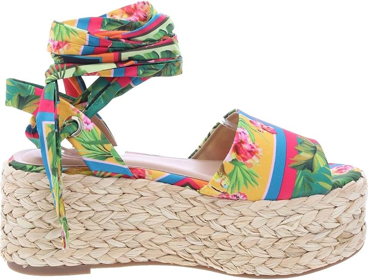 INC Women's Fletcherr Lace-Up Straw Wedge Sandals - Multi Trop - Size 12 M