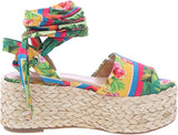INC Women's Fletcherr Lace-Up Straw Wedge Sandals - Multi Trop - Size 12 M