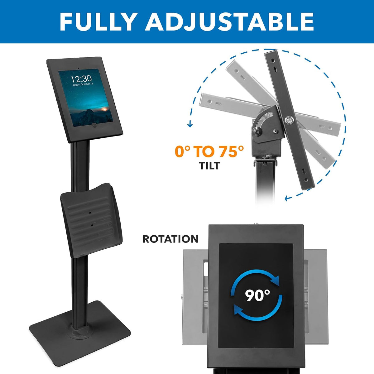 MOUNT-IT! Anti-Theft iPad Tablet Floor Stand Kiosk - Literature Holder - Black - MI-3770B_G10