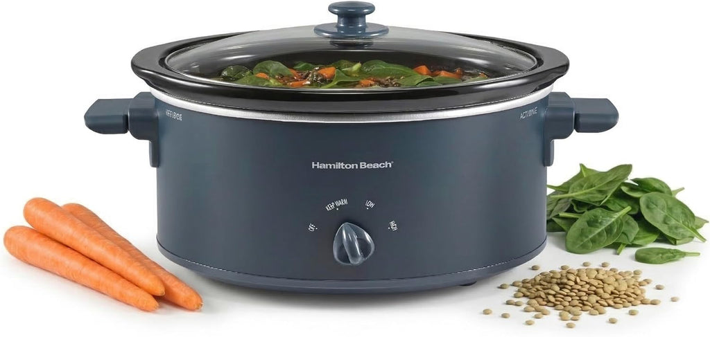 Hamilton Beach 6 Quart Slow Cooker With Space-Saving Folding Handles in Blue - Model: 33608