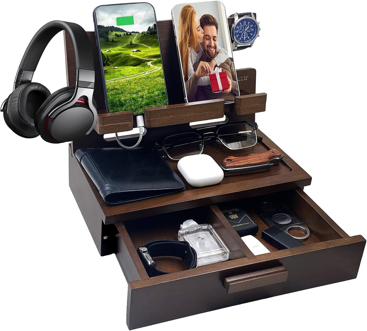 VEIYAILU - Wood Phone Docking Station, Deep Walnut