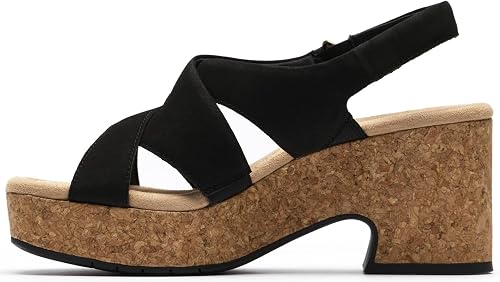CLARKS Women's Nerisa Grace Wedge Sandal - Black Nubuck - 9W