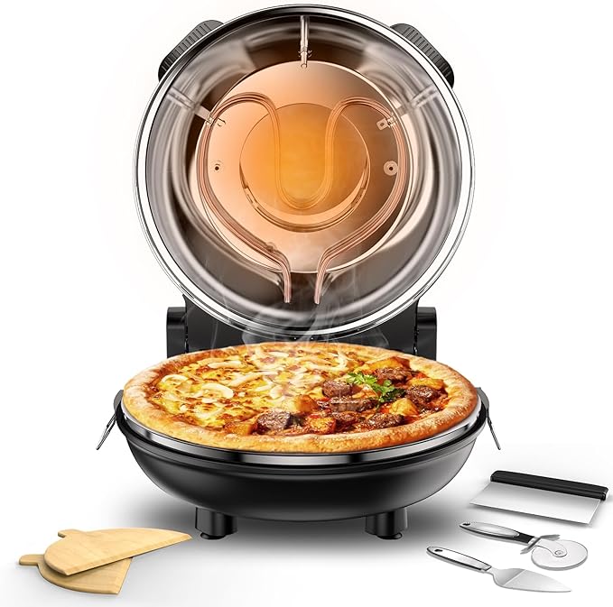 Upgraded Pizza Oven, 12-Inch Pizza Oven Indoor, 1200W Portable Pizza Maker, Electric Pizza Oven with Timer, Temperature Controller, Suitable for Home, Outdoor, Pizza Shop