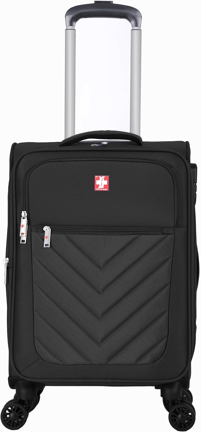 Swiss Traveller Spinner Luggage Suitcase - Soft Side Luggages - Black - 24in