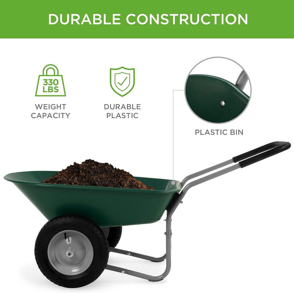 Best Choice Products - Dual-Wheel Wheelbarrow Garden Cart - Green